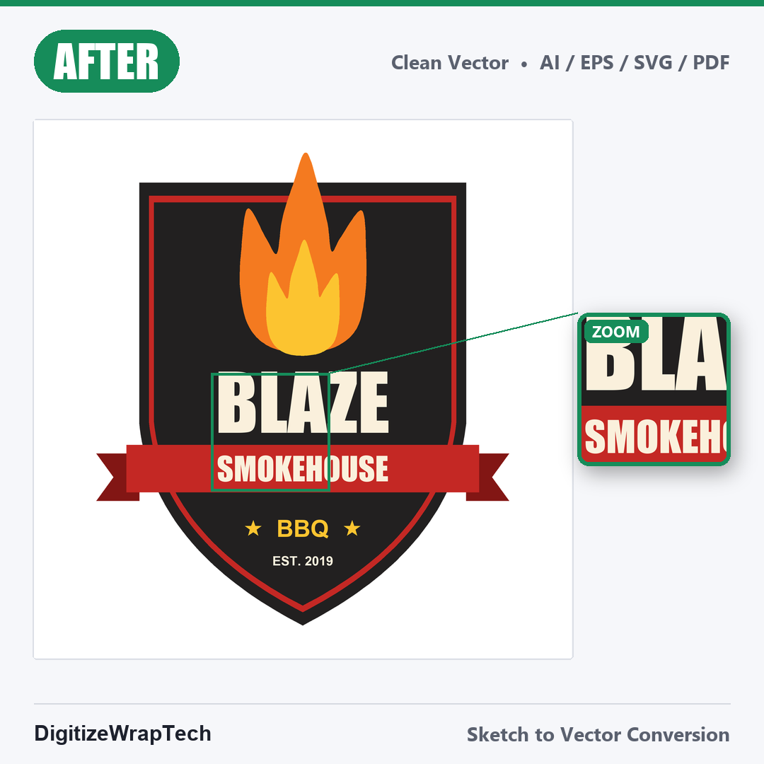 Blaze Smokehouse BBQ Sketch to Vector Logo