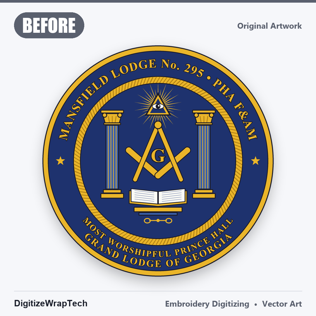 Before: Mansfield Lodge No. 295 Masonic Patch Embroidery