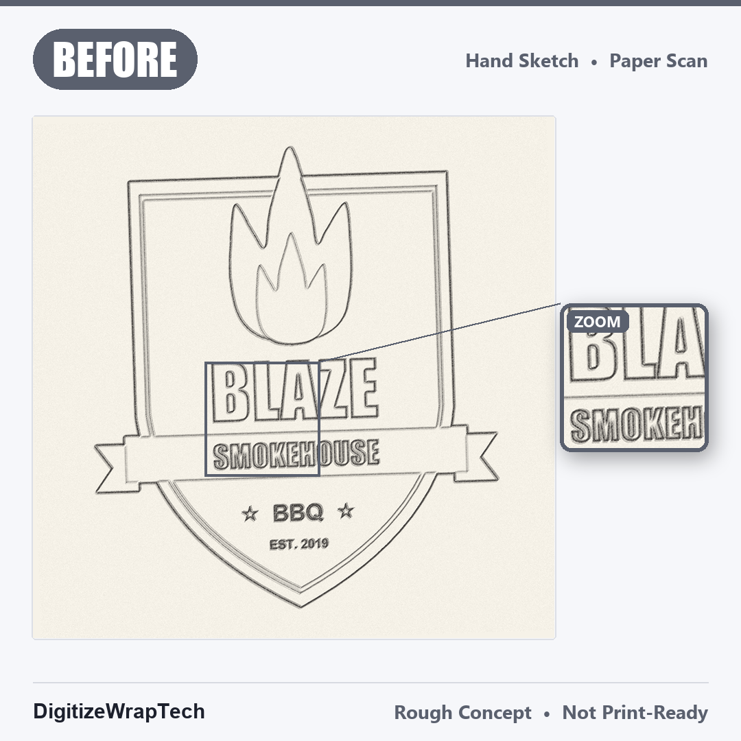 Before: Blaze Smokehouse BBQ Sketch to Vector Logo